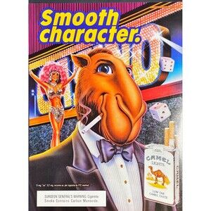 Camel Lights Low Tar Cigarettes "Joe Camel: Smooth Character" Vtg Print Ad 1989